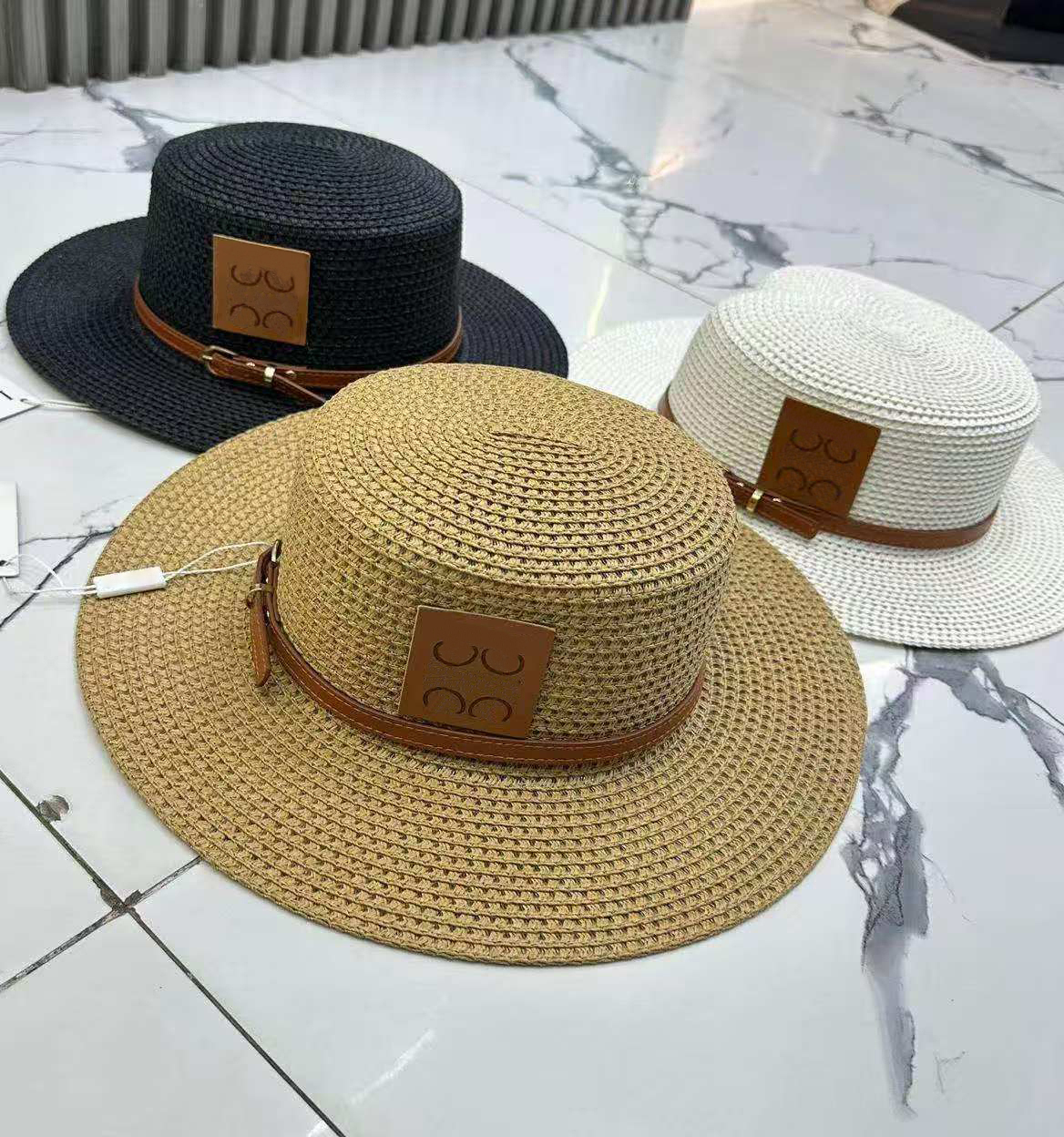 Chapeau de Paille d'été Chapeau de Seau Designers Femmes Chapeau de Soleil à Large Bord Chapeau de Plage Chapeau Tresse d'herbe pour Les Femmes e