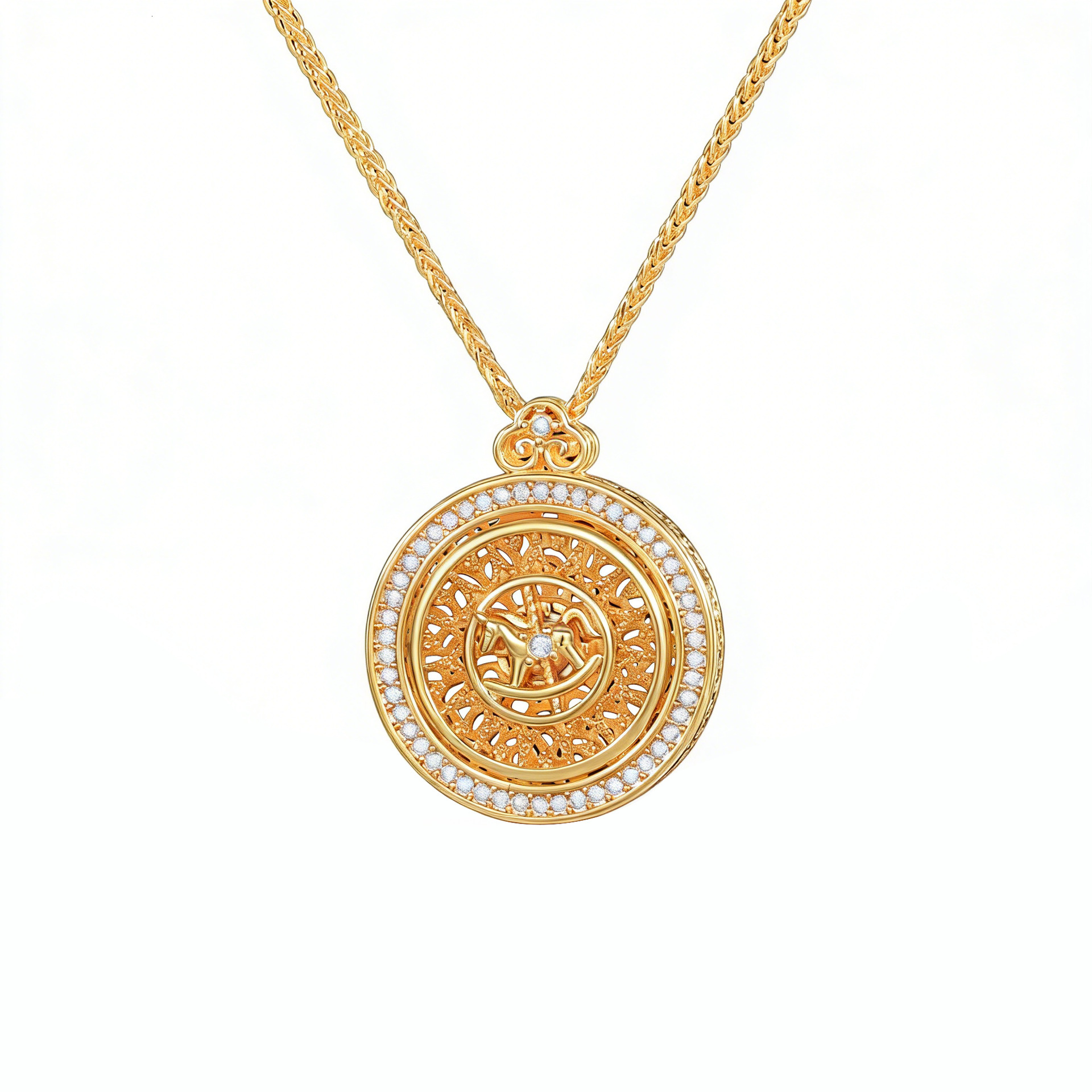 New Style National Trend 2026 Year of the Horse Eight Treasures Pendant, Gold-Plated Copper Rotatable Compass Pendant Jewelry Wholesale