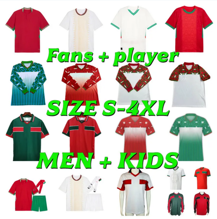 Maillot Maroc 2026 Maillots de football HAKIMI BRAHIM 22 23 24 25 26 27 ZIYECH HADJI rétro 1994 1994 1998 Chemise de football vintage Hommes Kits