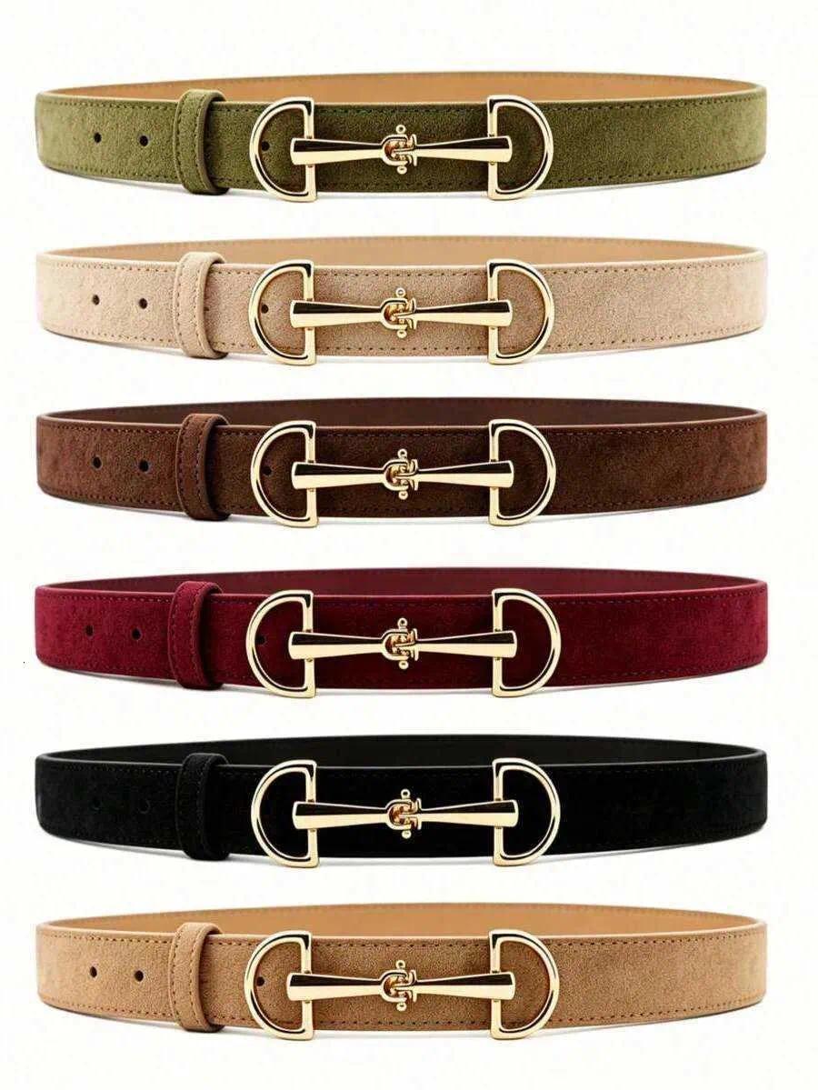 designer belt Suede Women Belt Horsebit Golden Buckle Versatile Decorative Belt For Jeans Dresses Vintage Belt Bordeaux Burgundy Red Dark Brown Belt