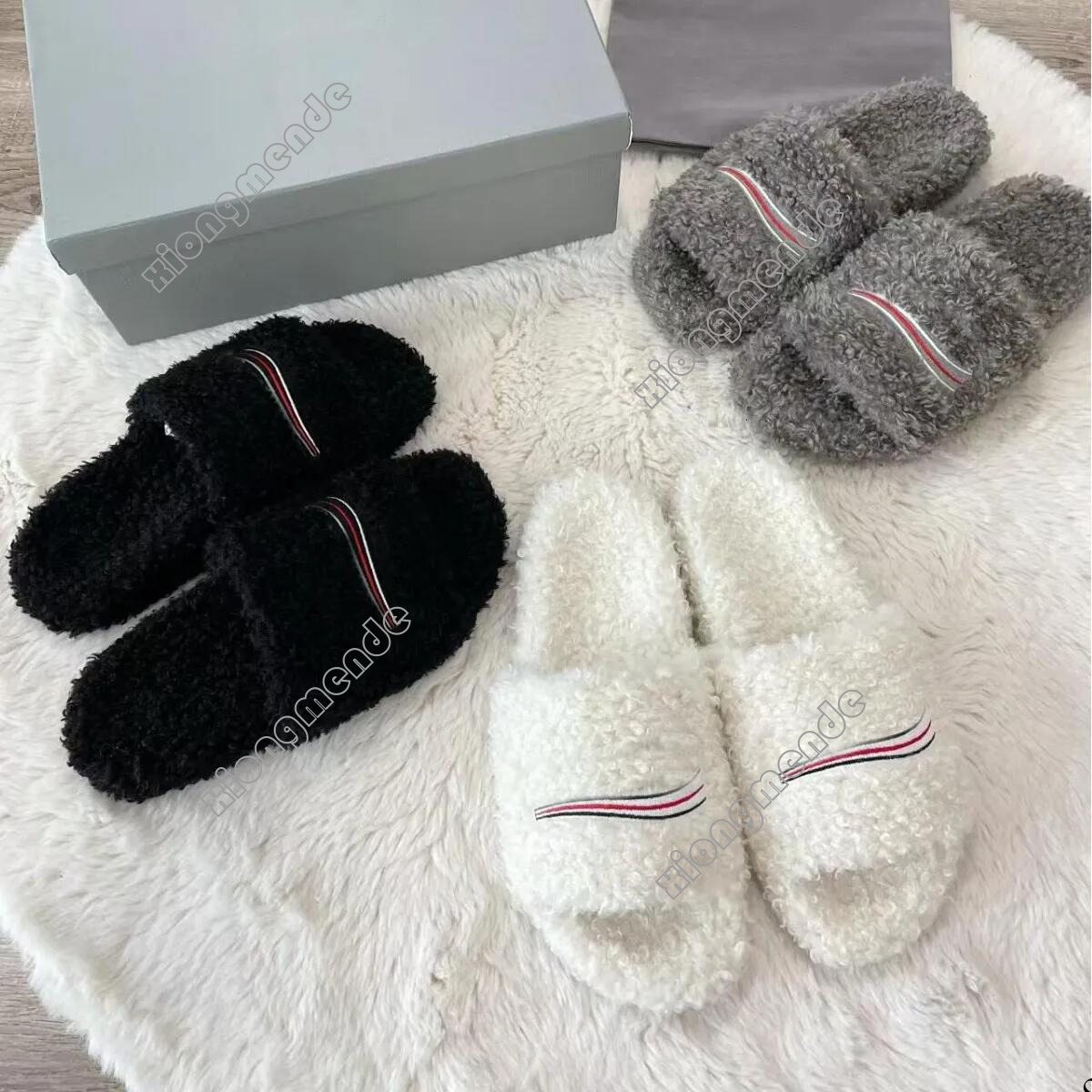 Women Men Fur Slides Furry Designer Slippers Fluffy Wool Mules Winter Warm Casual Indoor Outdoor Paris Luxury Comfortable House Shoes Sandals Fas