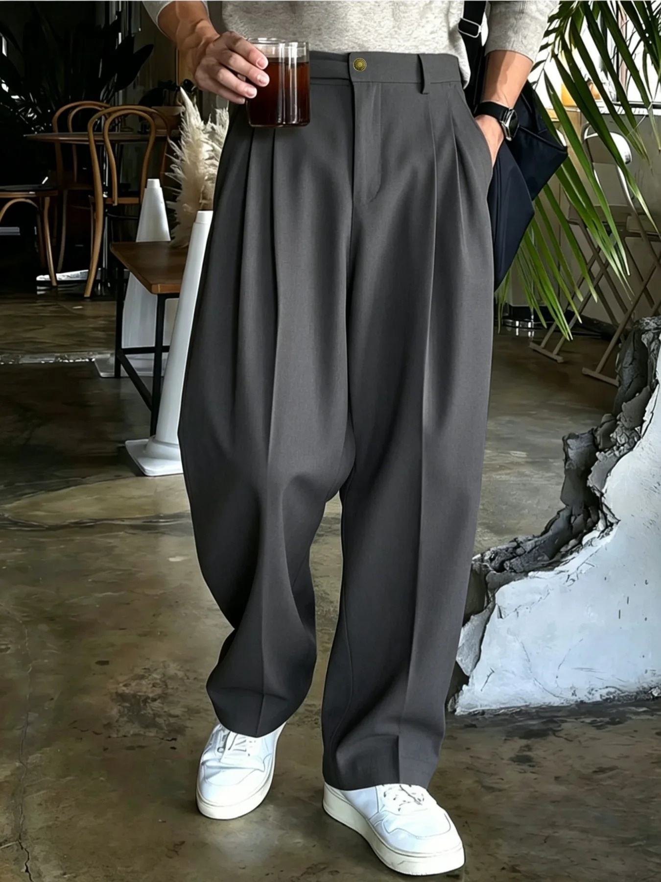 Men Double Pleated Wide Leg Suit Pants Korean Clean Fit Draped Slacks Loose Baggy Trousers Business Office Casual Streetwear Pa 261009