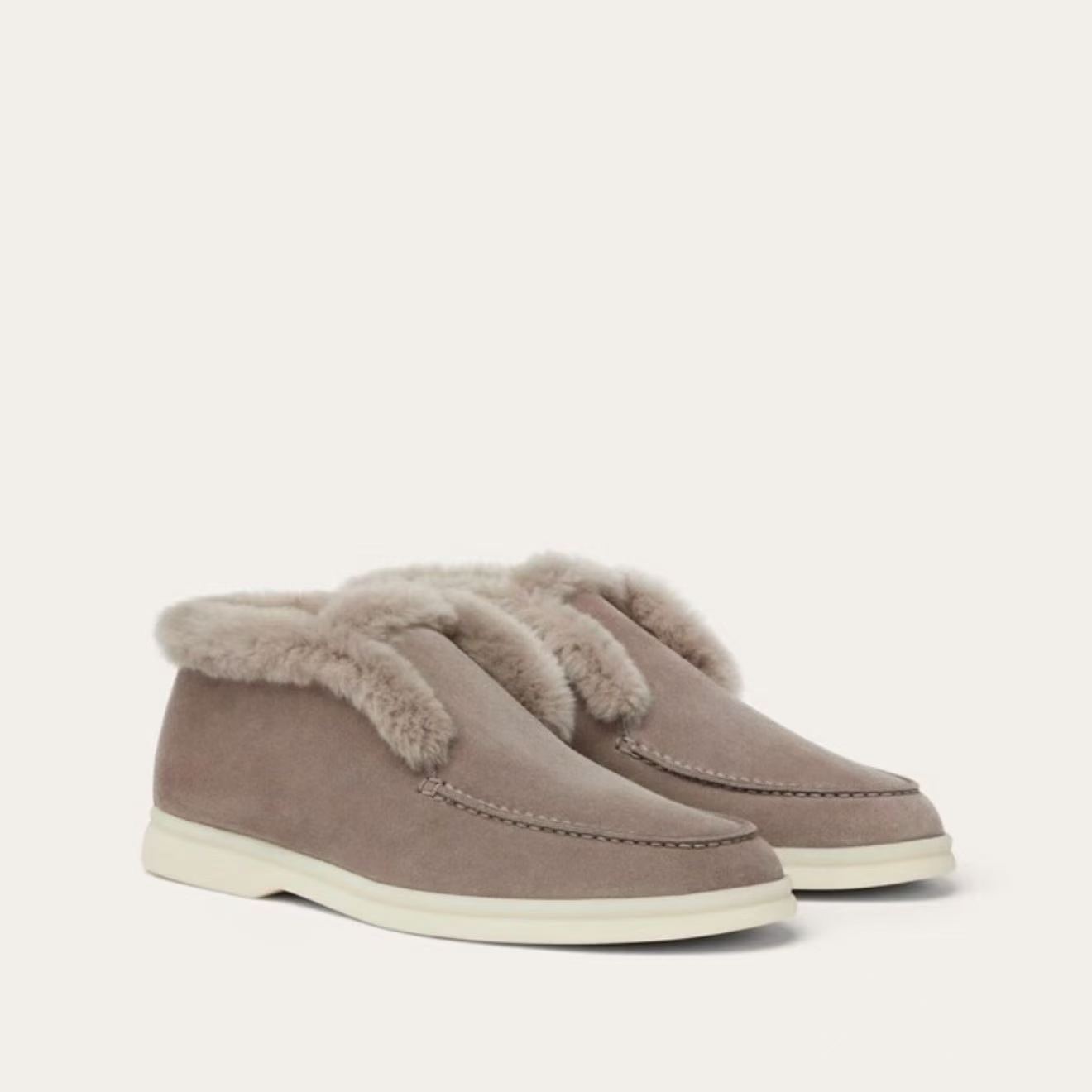 High quality new Fashion trendy Leather Suede Winter warm Furry fur wool fluffy slip on shoes shearling sandals luxury Designer loafers fur Snow sho