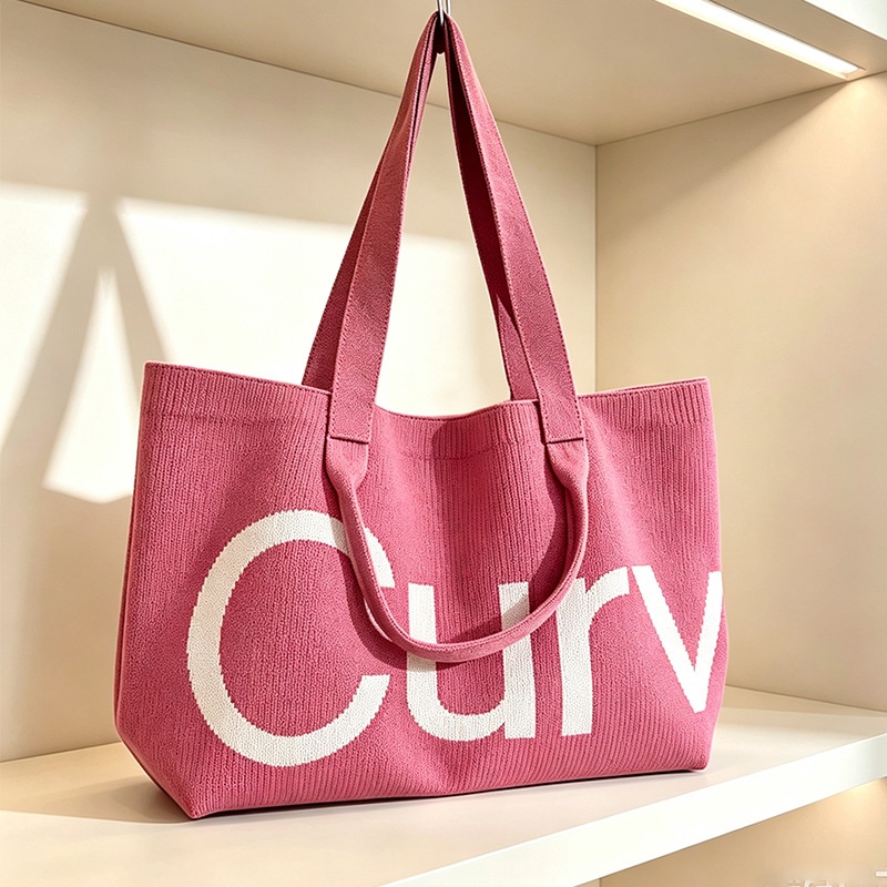 SingleShoulder Knitted Large for Vacation, Beach, Letter-Printed, Large-Capacity Travel Storage Bag, Gym Yoga Bag