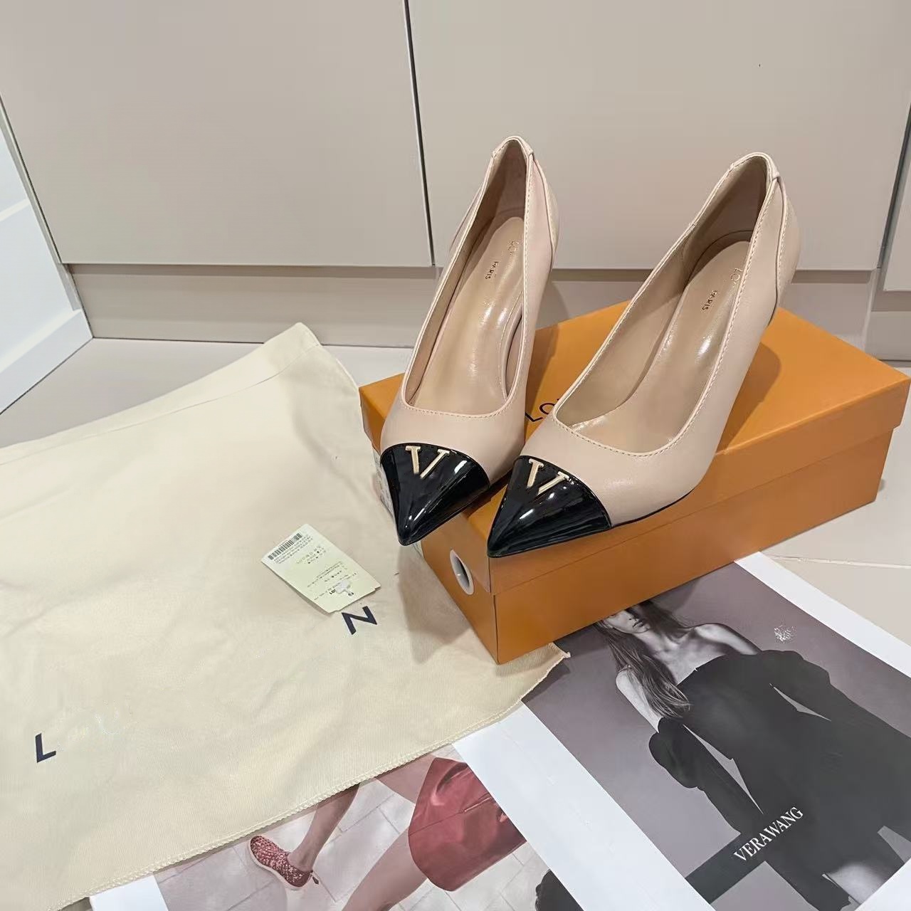 Designer Heels Elegant Women's Dress Shoes Women Pointed Toe Stiletto Heel Pumps Patchwork Toe Cap Dress Shoes Elegant Slip On High Heels for W