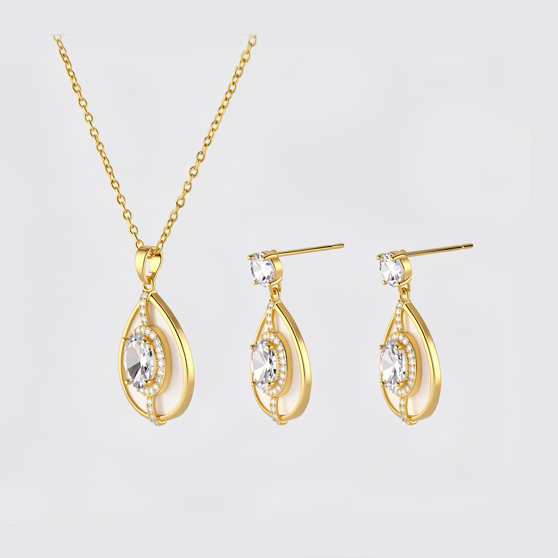 Unique design geometric teardrop-shaped necklace for women, high-end niche light luxury vintage fashion earrings and necklaces