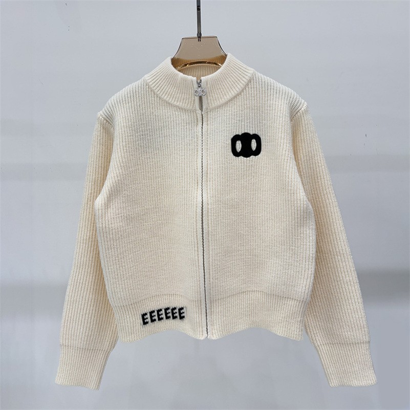 Designer Women Zipper Knit Cardigan Letters Embroidery Casual Cropped Sweater Jackets Autumn Winter Street Style Vacation Party Coats