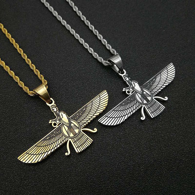 New European and American hip-hop jewelry: stainless steel vacuum-plated gold, oil-rubbed Persian Zoroastrian pendant necklace