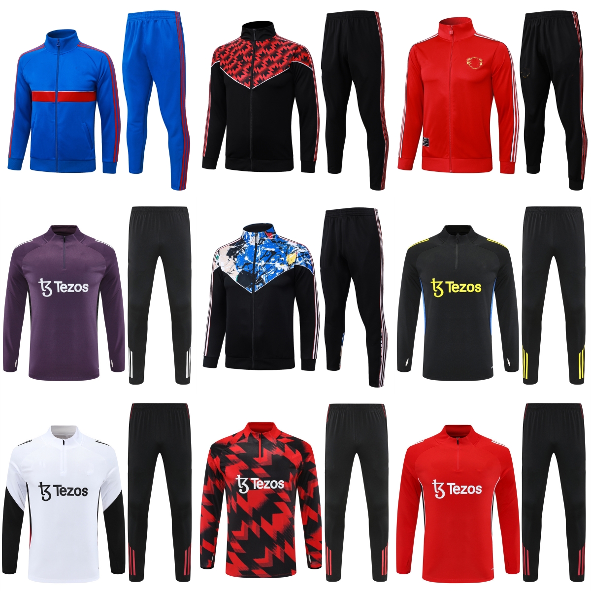 Manchestter 26 27 Half Zip Long Sleeve UniteddES Training Tracksuit Men Adult Football Soccer Top & Long Pants Set Quick Dry Breathable Sportswear R