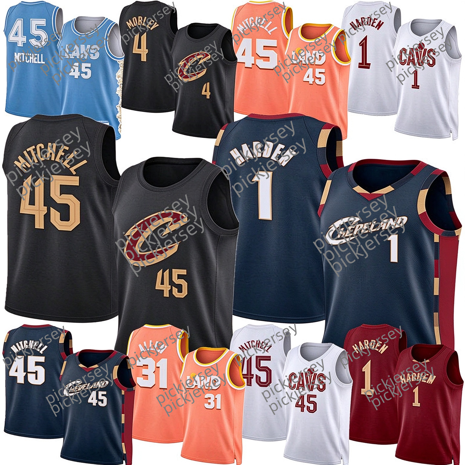 Maillot de basket-ball Cavalier Clevelandjersey Donovan Mitchell James Harden Evan Mobley Jarrett Allen Dennis Schroder Sam Merrill Keon Ellis Cr