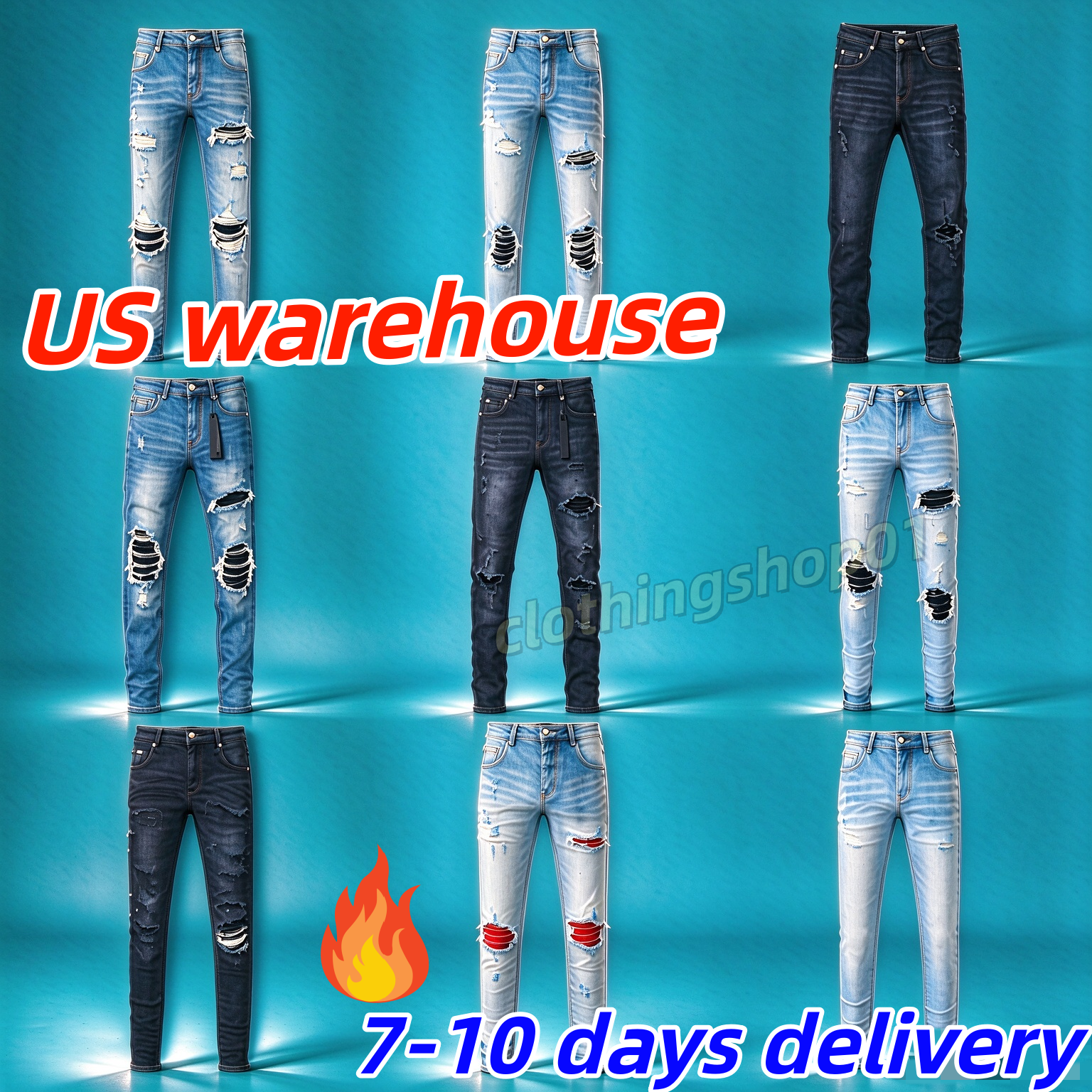 Men Women Ripped Denim Jeans Designer Handmade Distressed Slim Skinny Pants High Quality Cotton Stretch Streetwear Trousers