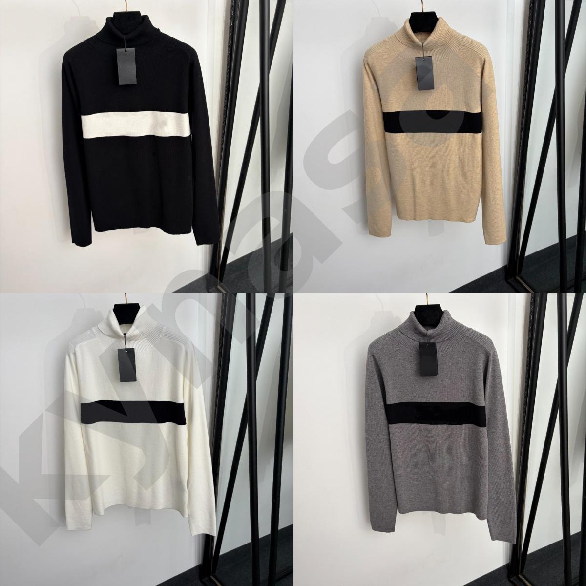 Designer Women Turtleneck Knitted Sweater Contrast Letter Stripe Long Sleeve Pullover Versatile Basic Undershirt Fall Winter Casual Knit Top
