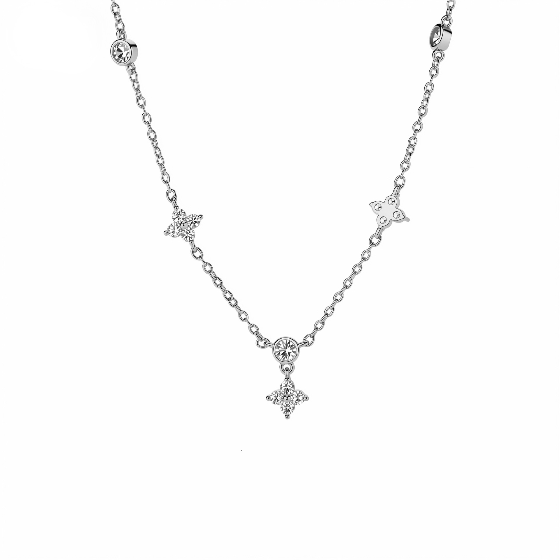 2026 new trendy minimalist copper alloy zircon four-leaf clover tassel necklace for women, featuring sophisticated design and a clavicle chain style