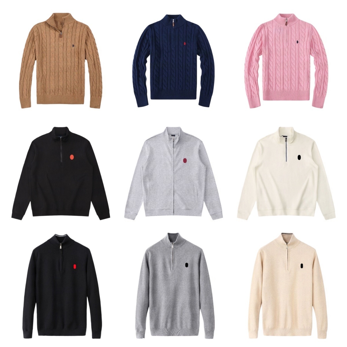 hommes polos chandails automne laine décontracté petit cheval pull demi zip polos chandail cardigan unisexe veste hiver à manches longues pull pu
