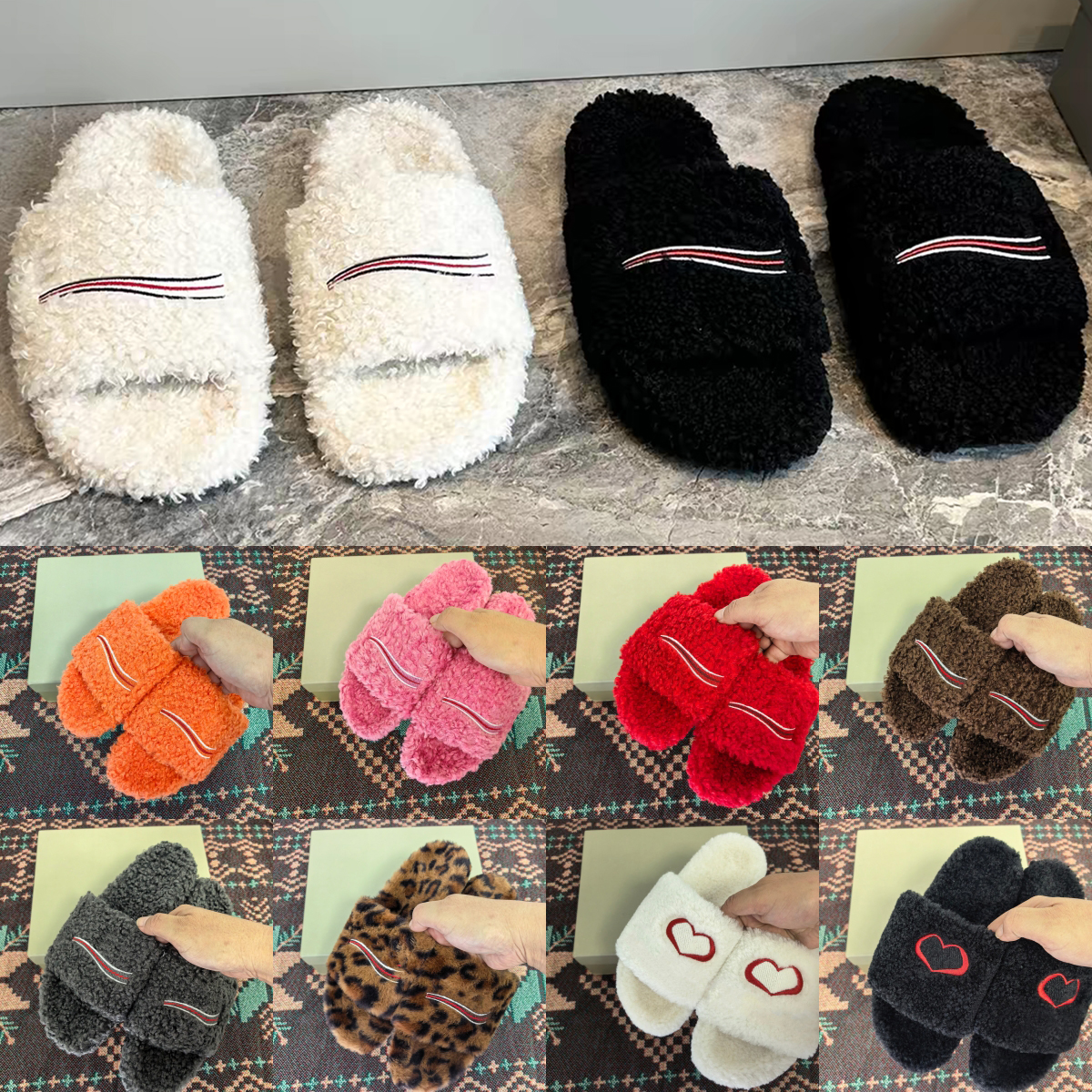 Diapositives de luxe Paris Designer Hommes Femmes Pantoufles Dames Laine Fourrure d'hiver Fluffy Furry Lettres chaudes Sandales Confortables Fuzz
