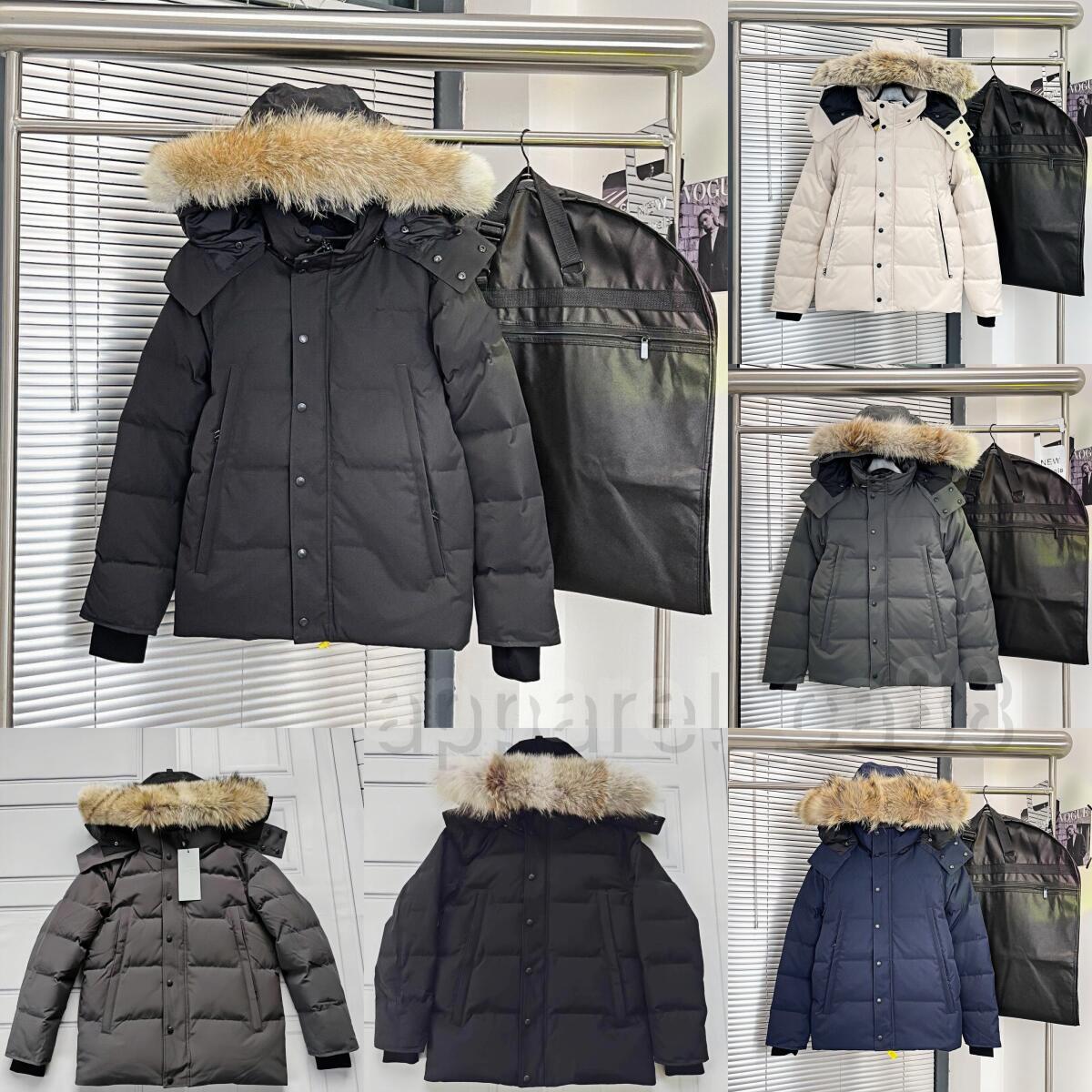 Designer Mens Winter Jacket Doudoune Jacket Wyndham Parka Homme Warm Outerwear Wolf Fur Hooded Fourrure Manteau Jacket Coat Hiver Black Badge Jacket