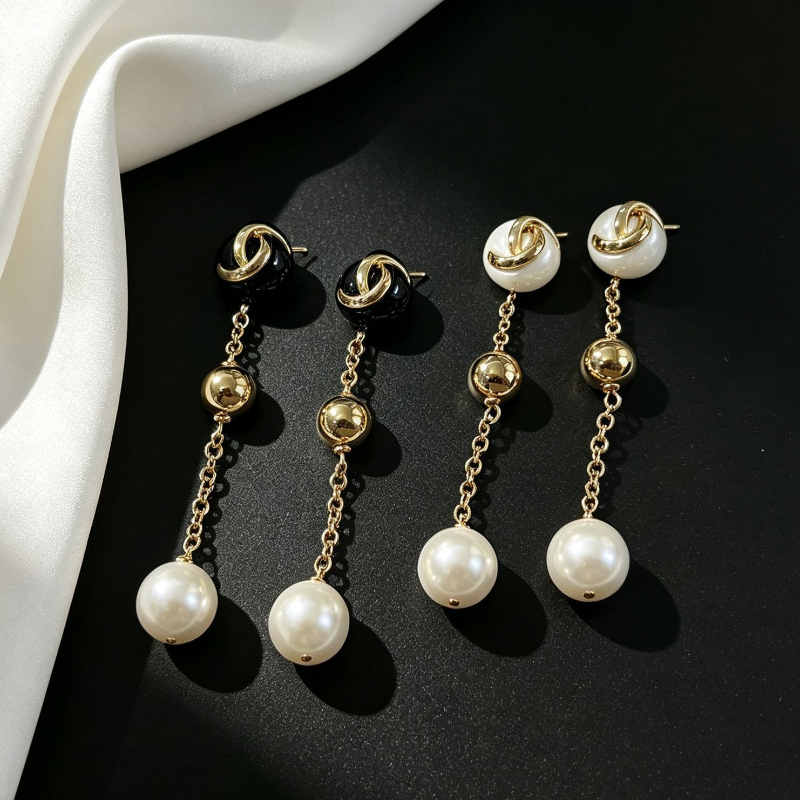 2026 Vintage Knot Ball Long Drop Earrings for Women 18K Gold Plated Chain Tassel Dangle Earring Black White Onyx Statement Earings Luxury Party Jewe