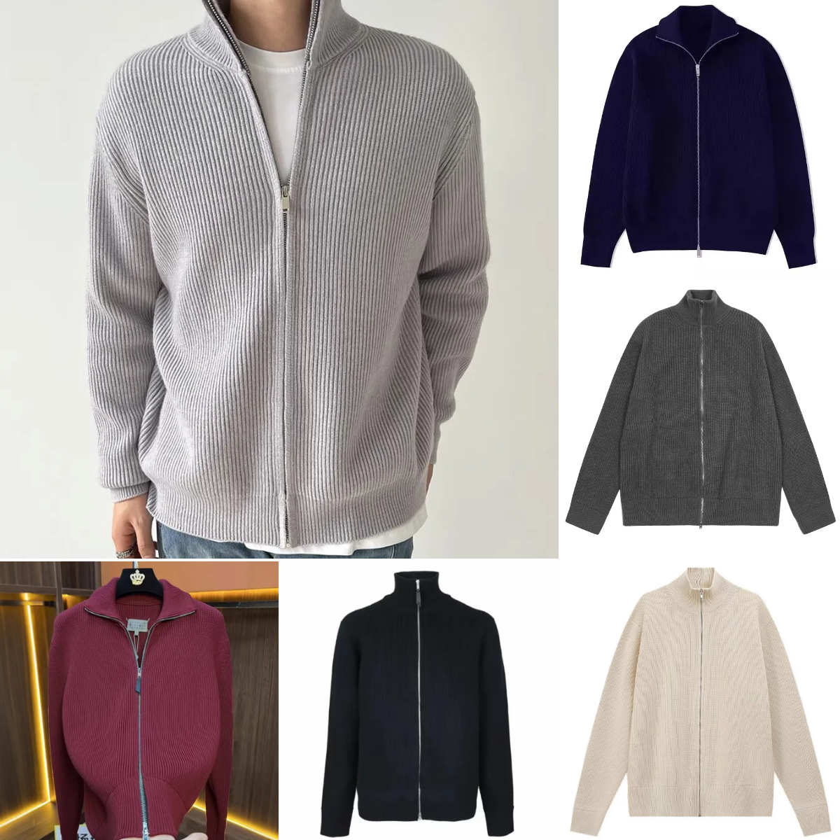 Men's Sweaters Autumn Winter Men Loose Casual Knit Sweater Zipper Semi High Neck Long Sleeve Cardigan Lazy Comfortable Warm Fashion Top Size XS