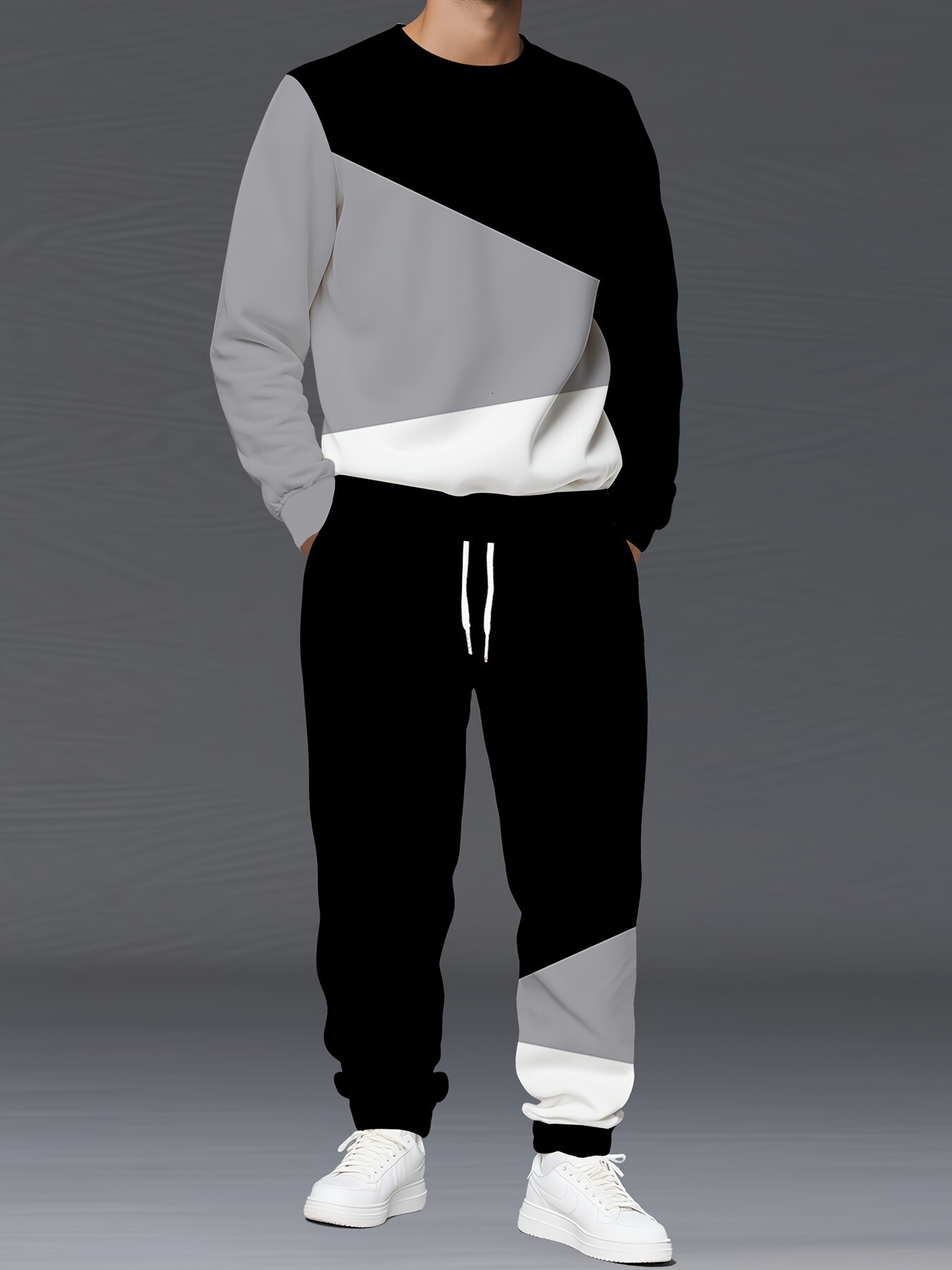 2026 Autumn-Winter New Style Simple Casual Fashion-Comfortable Soft 3D Pattern Printed Men's Round-neck Sweatshirt Set