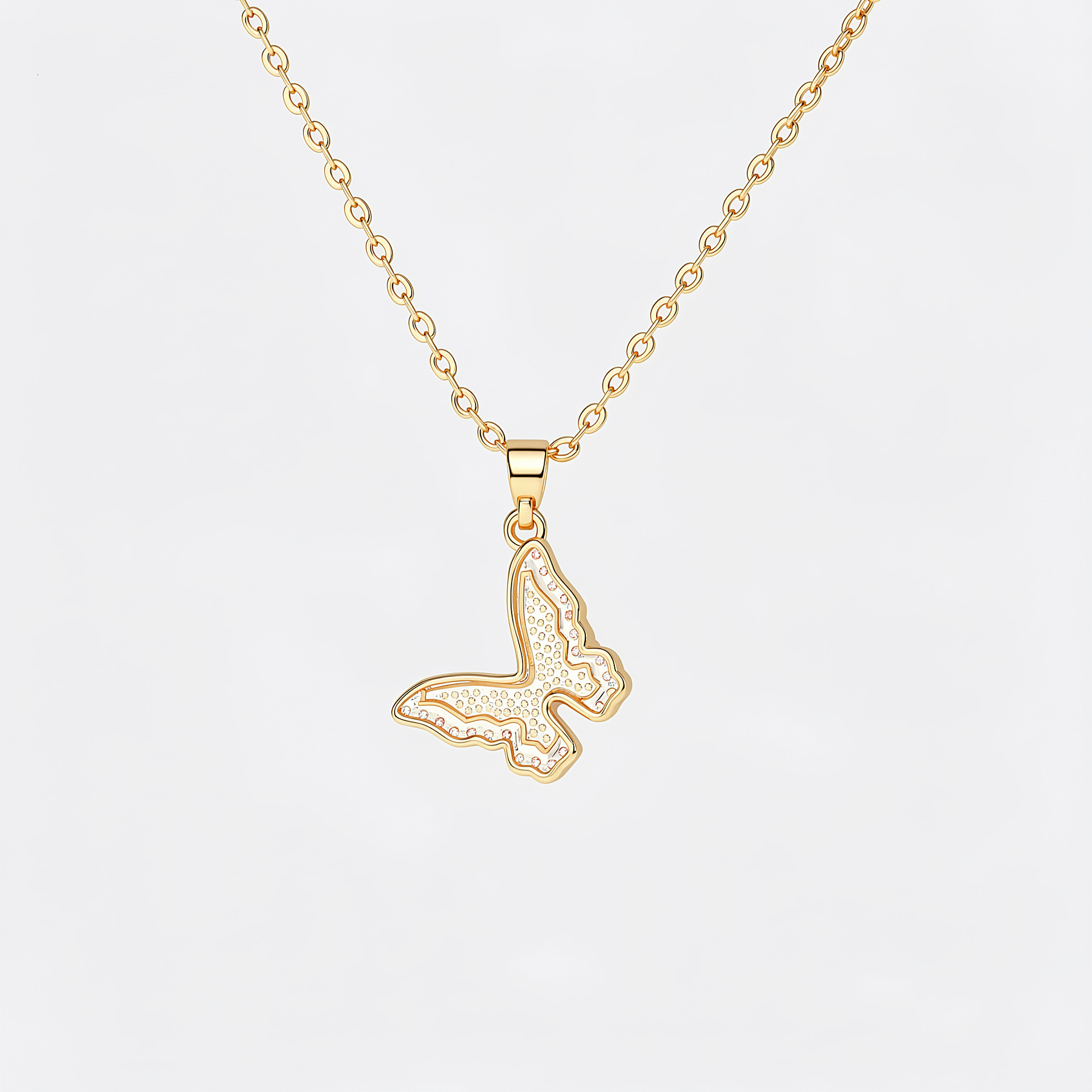 European American ice-crystal butterfly cubic zirconia necklace, luxurious and elegant chain for sweaters, a high-end clavicle chain, wholesale