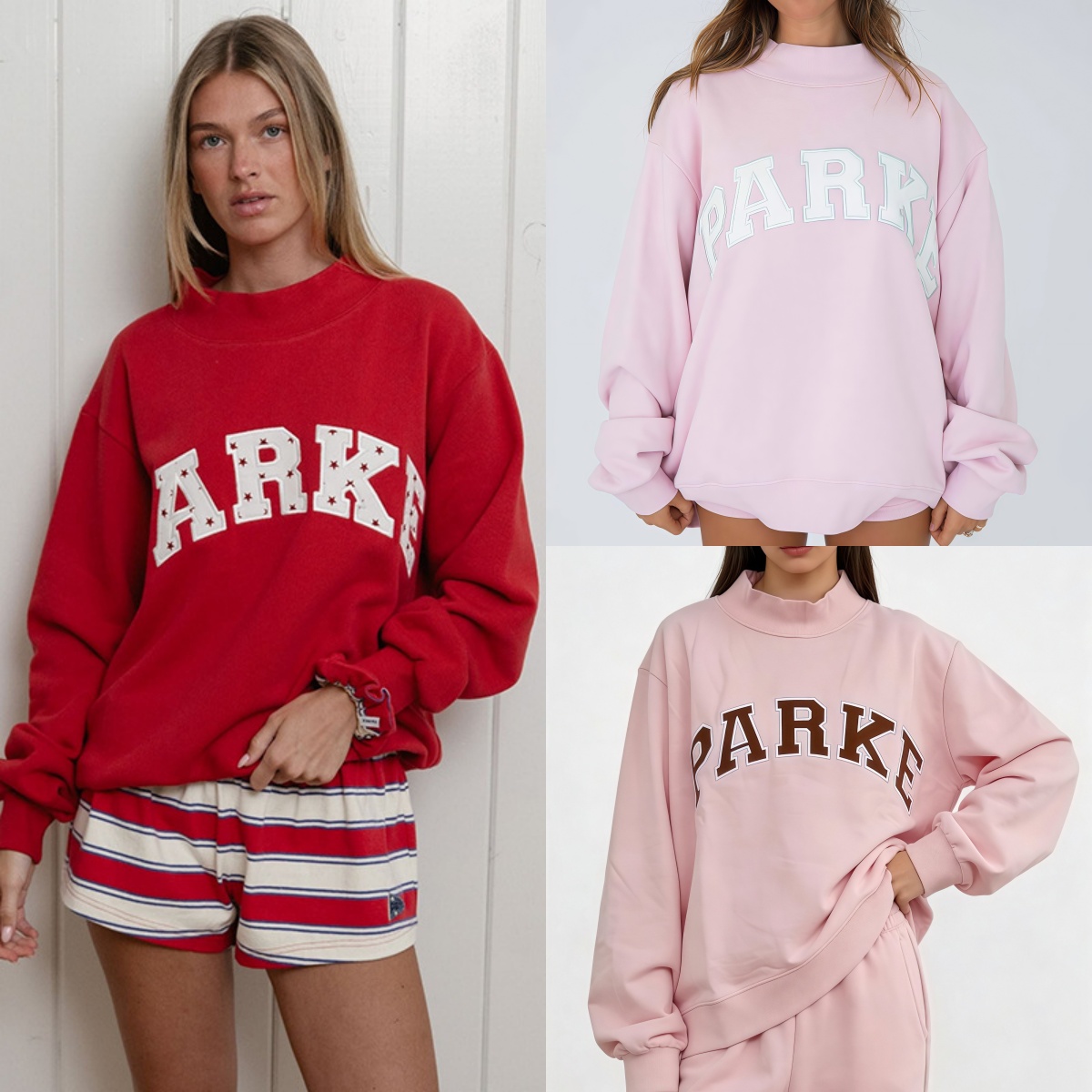 2026 Parkes Mockneck Top Designer Sweat à capuche en coton Sweat-shirt New Niche Rose Rayé Lettre Applique Brodée Col Montant Femmes Casual Pull