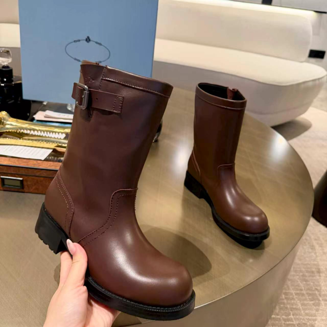 Stivaletto Chelsea Designer Stivaletti alla caviglia in pelle nera di lusso Punta tonda Suola con plateau Casual Ufficio Lavoro Donna Comfort Moda E