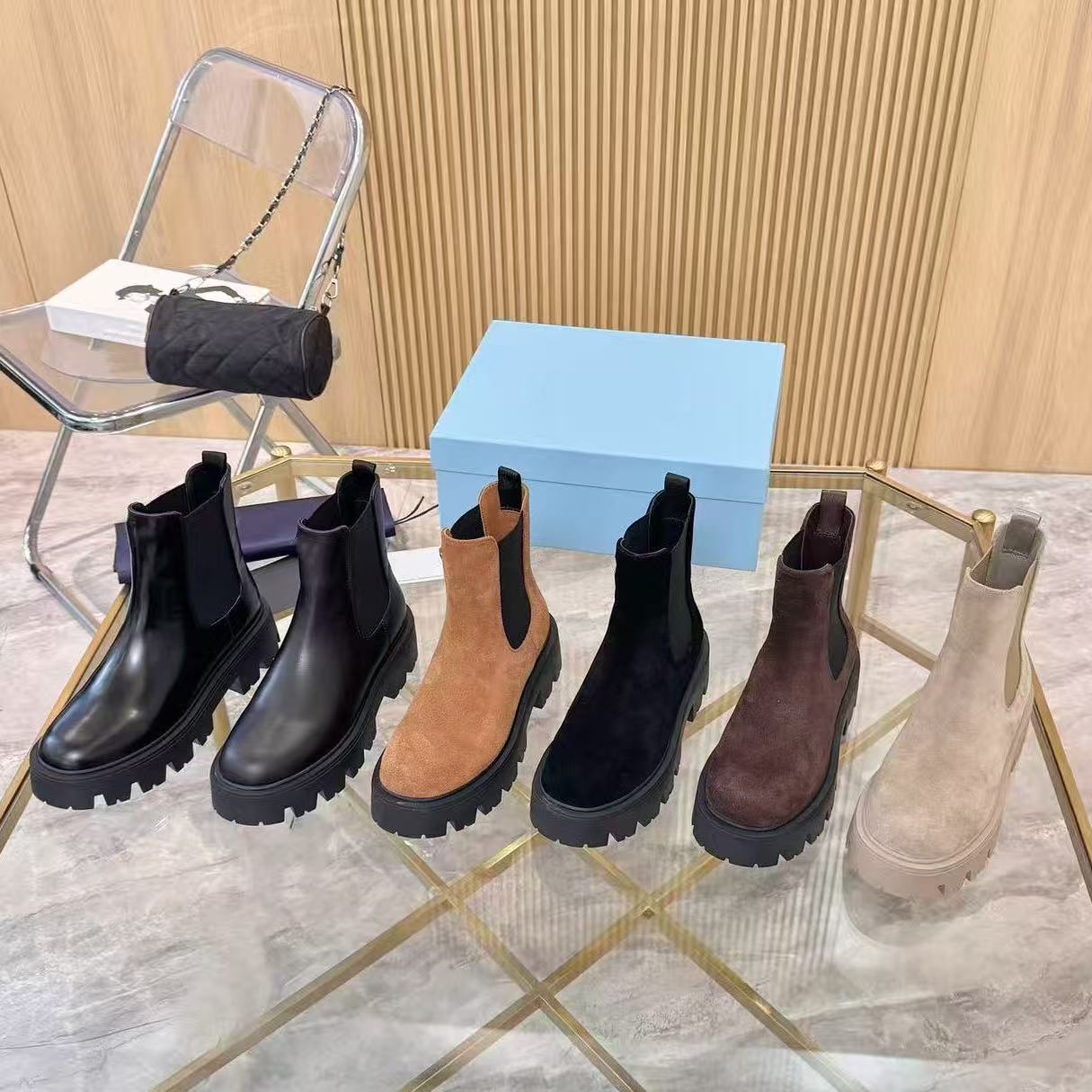 Top quality Minimalism Suede women's boots chunky Block heels zipper Combat ankle boots winter Chelsea biker designer Martin boots for womens B