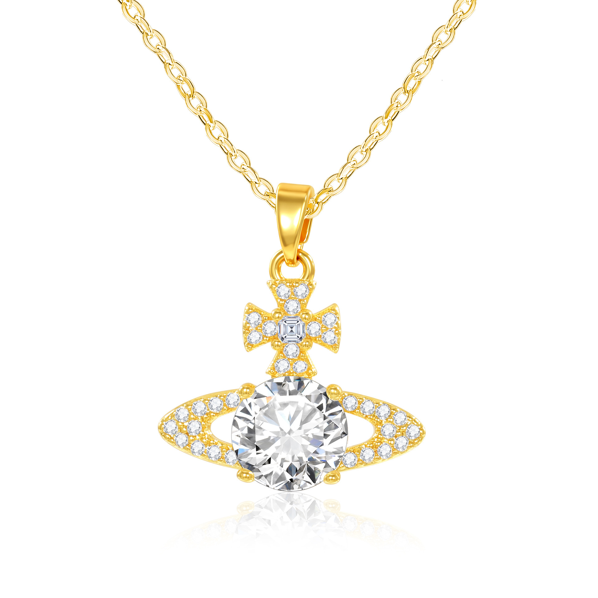 European and American light luxury style micro-inlaid copper alloy necklace for women, Queen of the West planet zircon exquisite fashion trendy coll