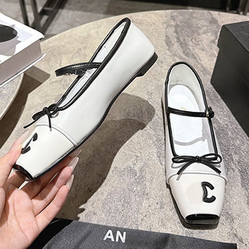 Luxury Ladies Bow Mary Janes Shoes Black White Color Blocking Retro Womens Ballet Shoes Elegant Ladies Dating Style