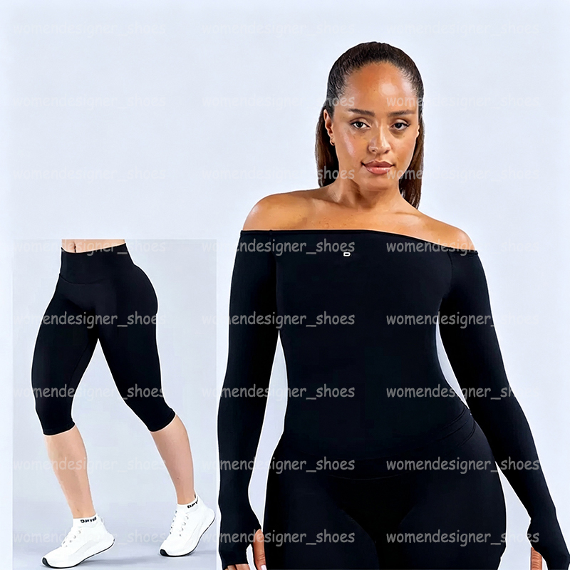Femmes Vision Haut à manches longues Capris Leggings Sport Ensemble de gymnastique Ceinture droite Sans couture Scrunch Swearpants Fitness Pêche