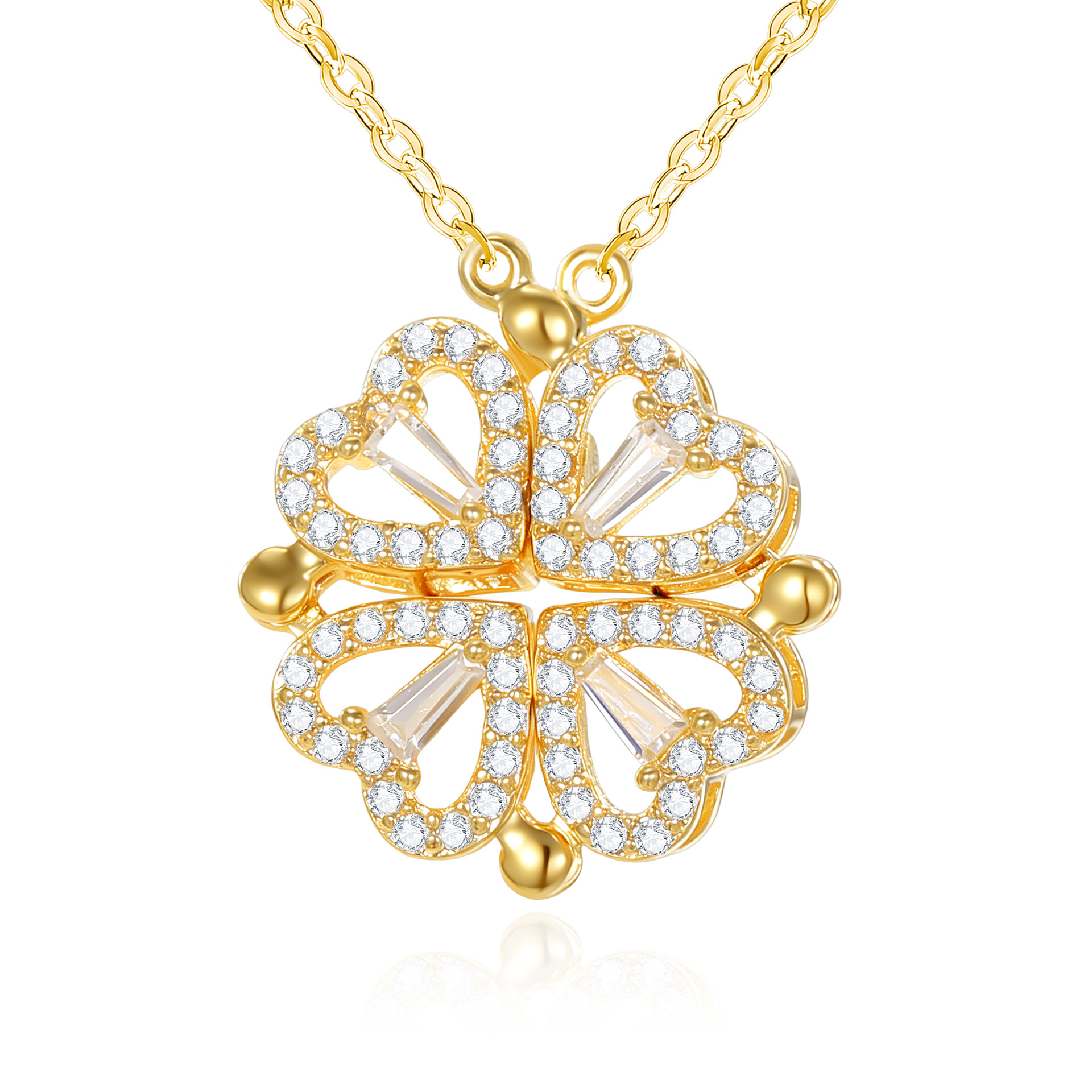 : Dual-use magnetic four-leaf clover necklace for women, simple stylish, European and American style clavicle chain