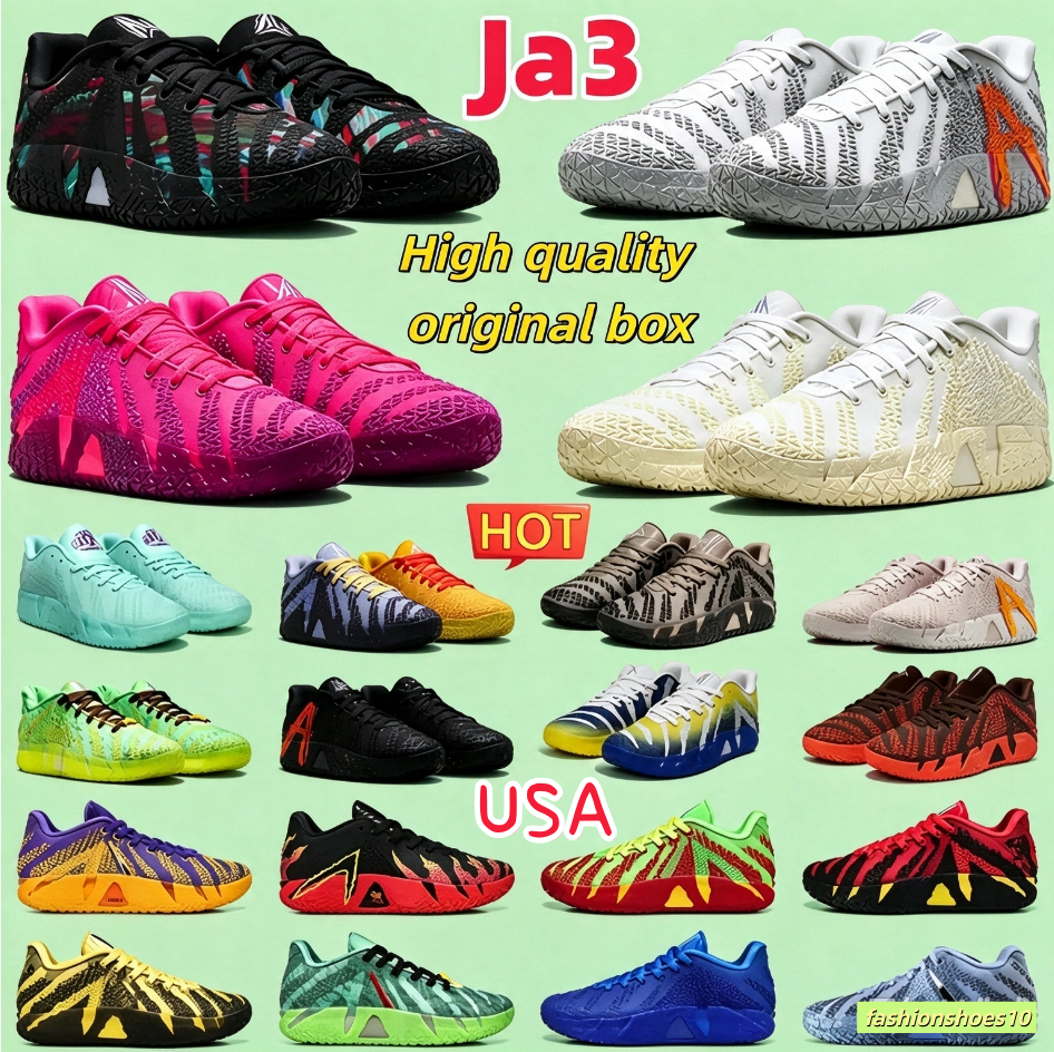 JA 3 Basketball Sneakers Men Women With Box Neo Pink Blue Void Bin23 Denim Orange Citrus Pale Ivory Trainers Size 36-47