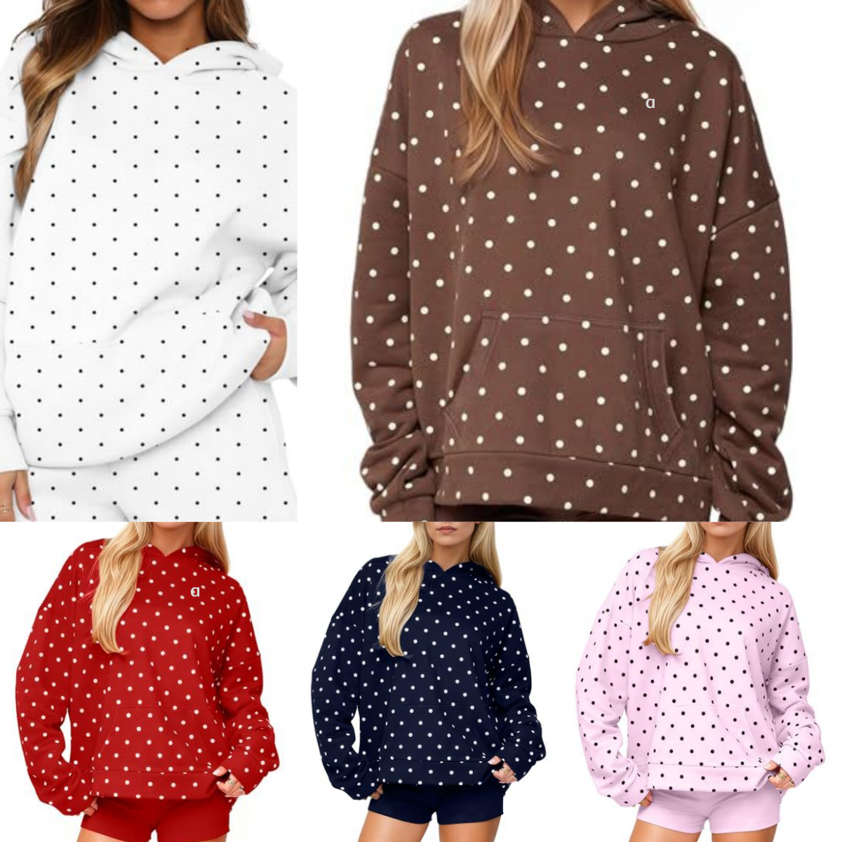 3099A Sweat à capuche pour femme Motif à pois tendance Design polyvalent Pull chic pour femme Sport Imprimé Haut confortable Pull à capuche avec