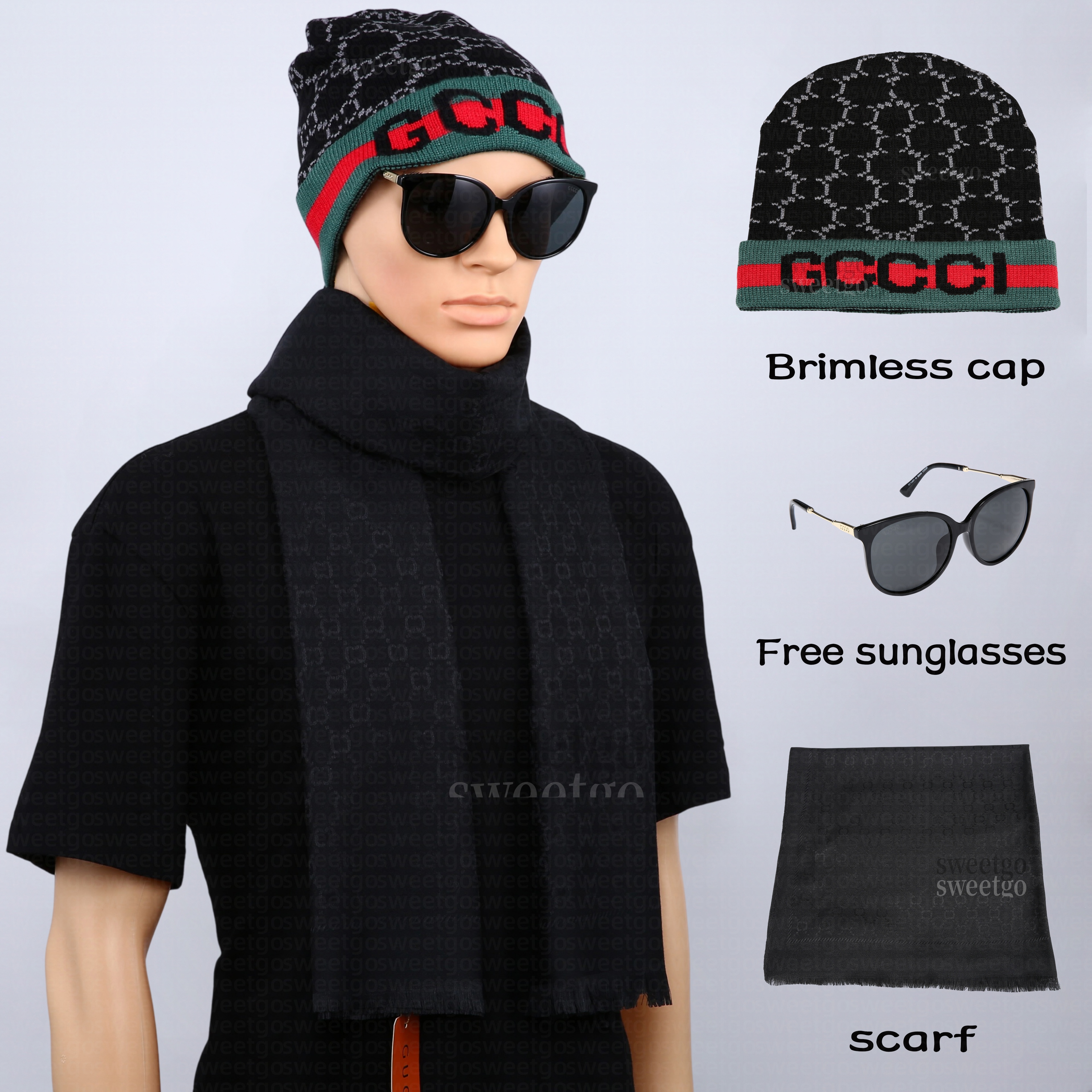 Conjunto de bufanda de gorro de punto con puños, sombrero sin ala, letras clásicas, bufanda con flecos, accesorios de otoño e invierno, regalo para