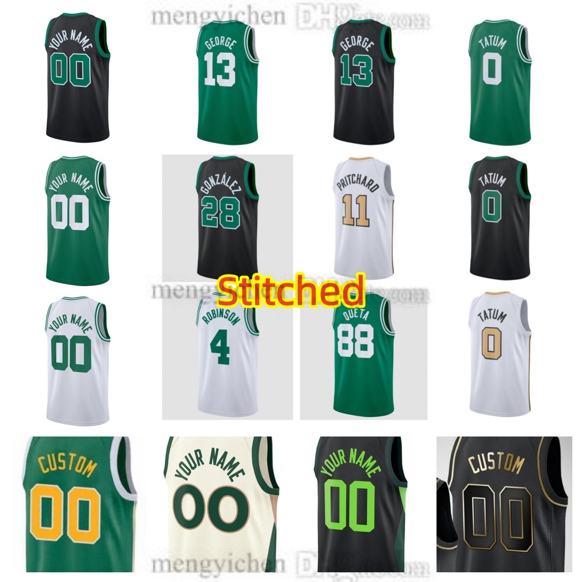 Maillot de basket-ball cousu pour hommes Jayson 0 Tatum Paul 13 George Derrick 9 White Payton 11 Pritchard 45 Mike Conley 4 Mitchell Robinson 88