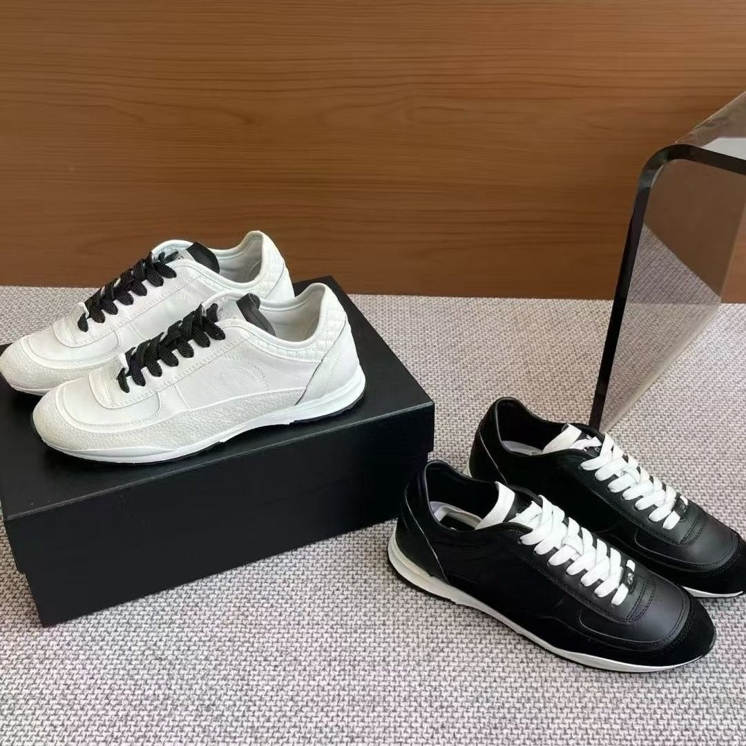 CC Designer Shoes Women Black White Color Retro German Training Shoes, Leather Patchwork Casual Sneakers, Lace Up Low Top Fashion Walking Shoes, Siz