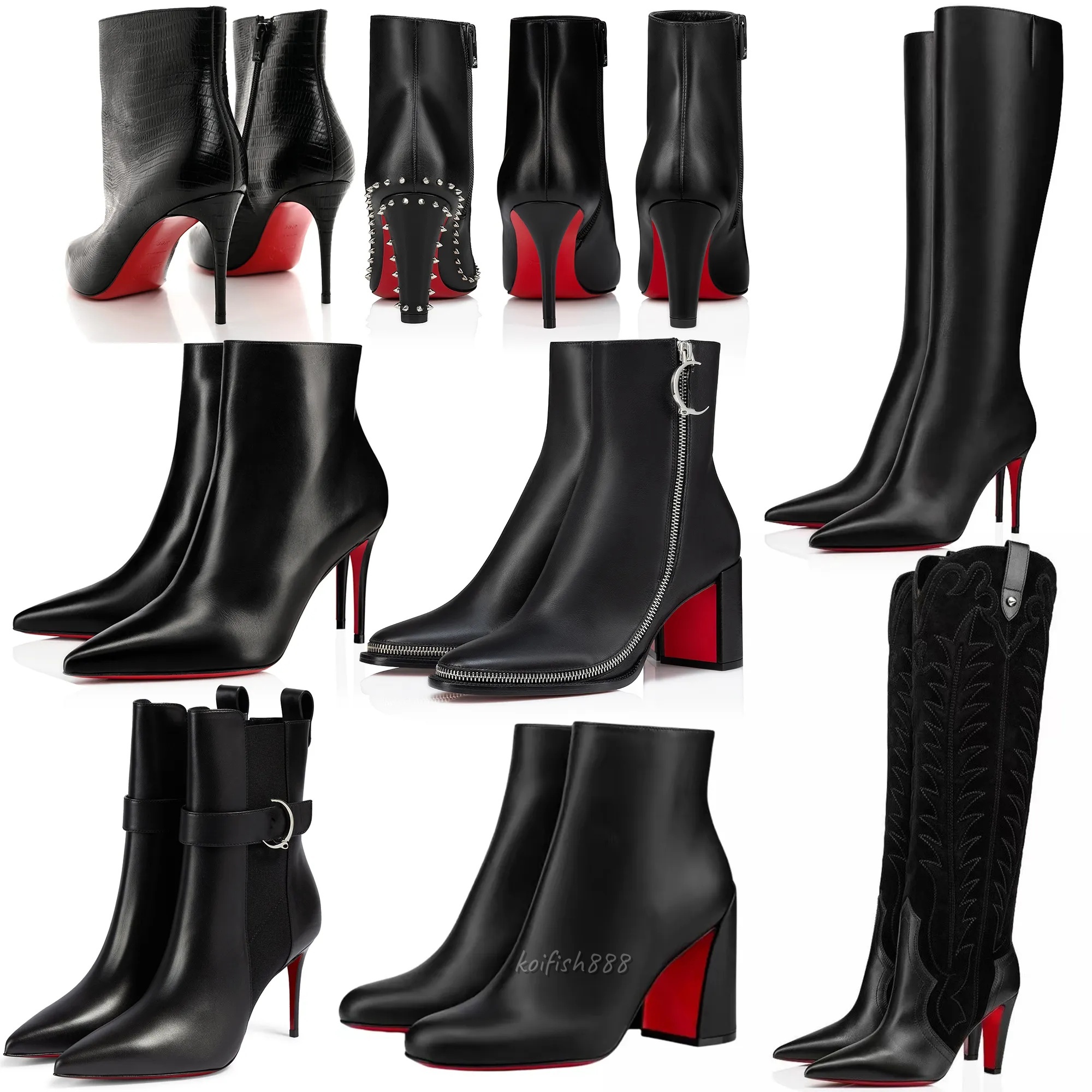 Botas rojas de diseñador para mujer, botas de ante de tacón alto con parte inferior roja brillante, botines de cuero genuino, zapatos de vestir de m
