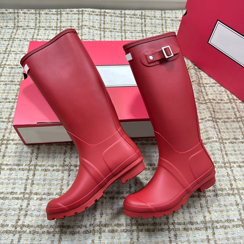 Botas de lluvia de diseñador para mujer, botas de goma de invierno para mujer, botas altas de Wellington, botas impermeables de suela gruesa 1203
