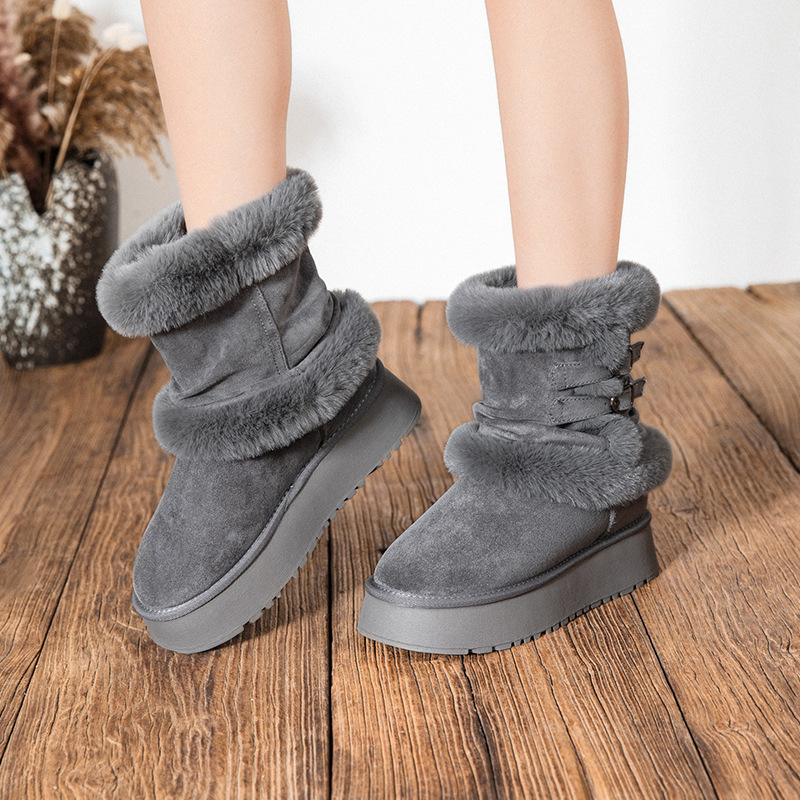 Best Selling Womens Snow Boots New Winter Style Thick Platform Design Plush Lined for Warmth Cotton Boots Free Shipping Chestnut Size 35-40