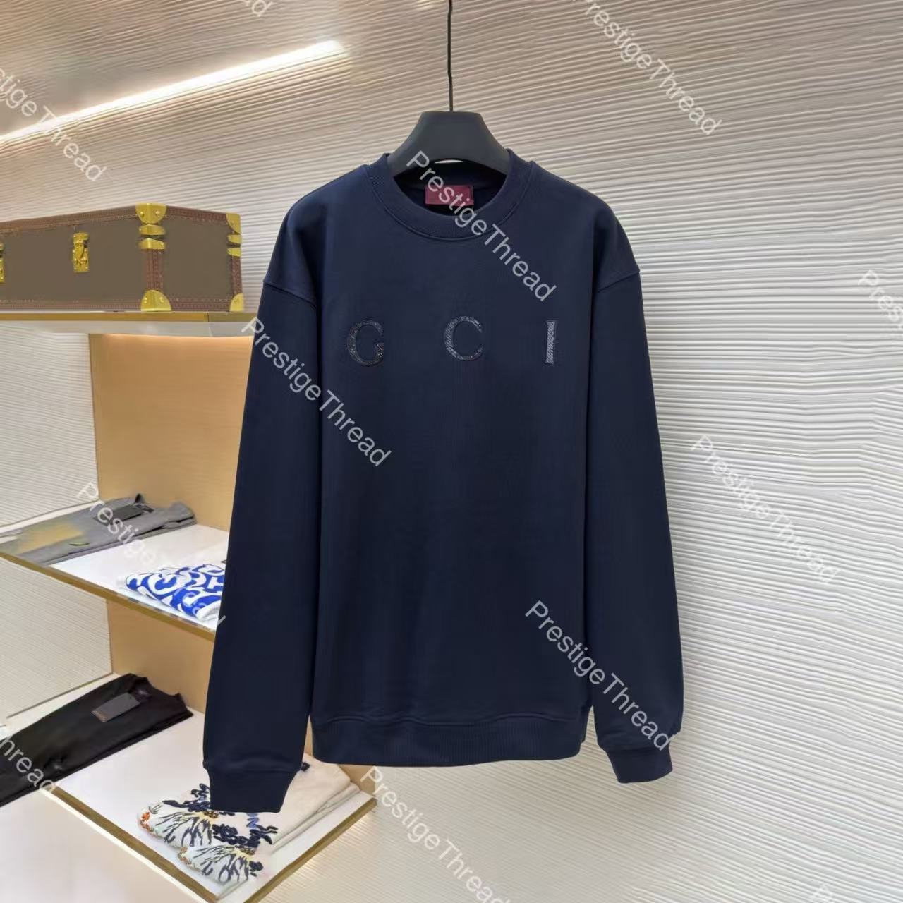 Designer high-quality men's sweatshirt with sequin letter embellishments, pullover solid-color sweatshirt, sporty and casual fashion style