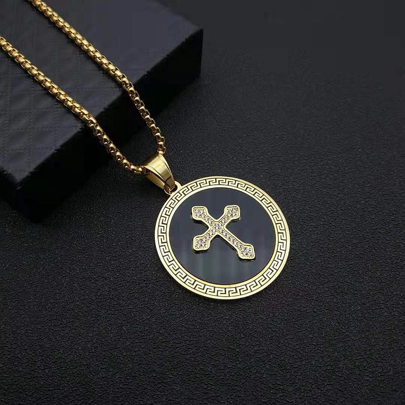 New European and American hip-hop jewelry: stainless steel gold-plated copper pendant necklace with micro-inlaid zirconia