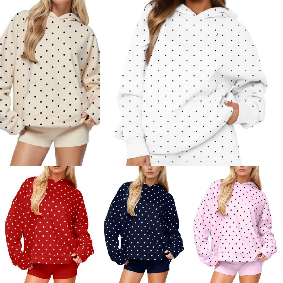 3099AO Womens Hoodie Sweatshirt Trendy Polka Dot Pattern Versatile Design Women Pullover Chic Women's Sports Printed Top Cozy Hooded Sweater