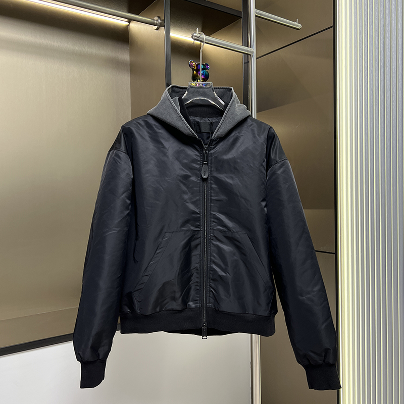 Veste bombardier de vol noire, manteau rembourré en coton, vêtements d'extérieur chauds à fermeture éclair à Double anneau, capuche délavée avec
