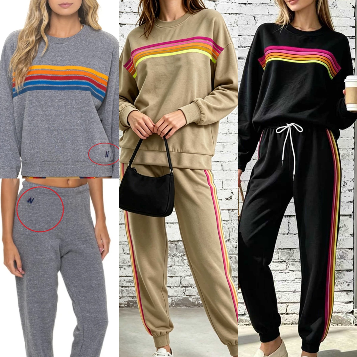E7401 A Nation Two-Piece Womens Striped Sportswear Set Loose Sweatshirt High-Waist Tapered Pants Casual Style Two Piece Outfit for Women