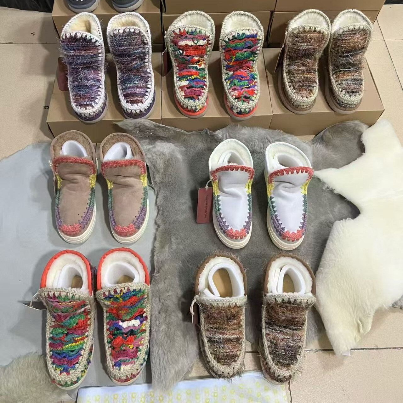 Knit Shoe Designer Luxury Womens Multicolor Wool Fabric Fur Flat Slip On Casual Winter Home Footwear Quality Comfort Modern Stylish Trendy Red Green