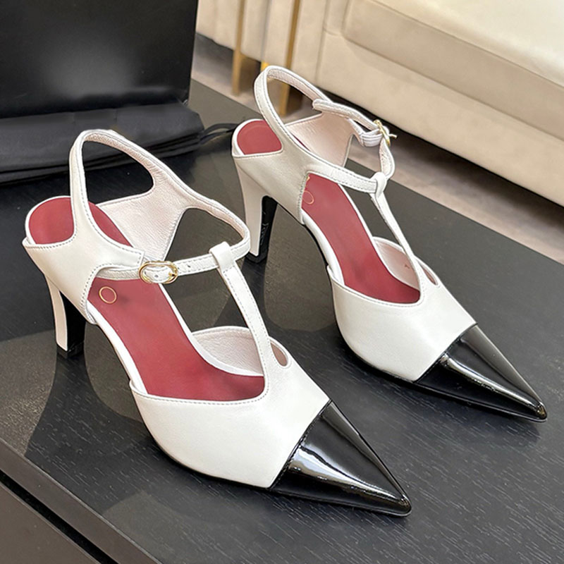 Women New Arrivals Ivory Black Mixed Slingbacks Elegant retro design Sexy pointed tip Kitten Heel Slingbacks Ladies daily wear versatile dresses hig