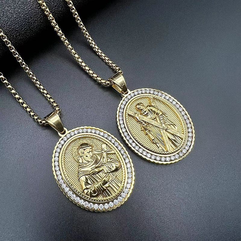 New European and American Hip-Hop Religious Jewelry Stainless Steel Cast Vacuum Gold-Plated Zircon Jesus Pendant Necklace