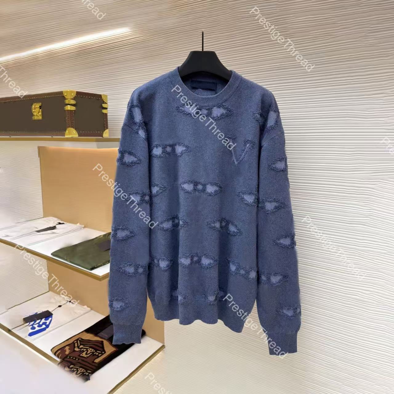 26 New Style Textured Floral Knit Sweater Blue Four-Leaf Clover Crewneck Designer High-Quality Men's Sweaters