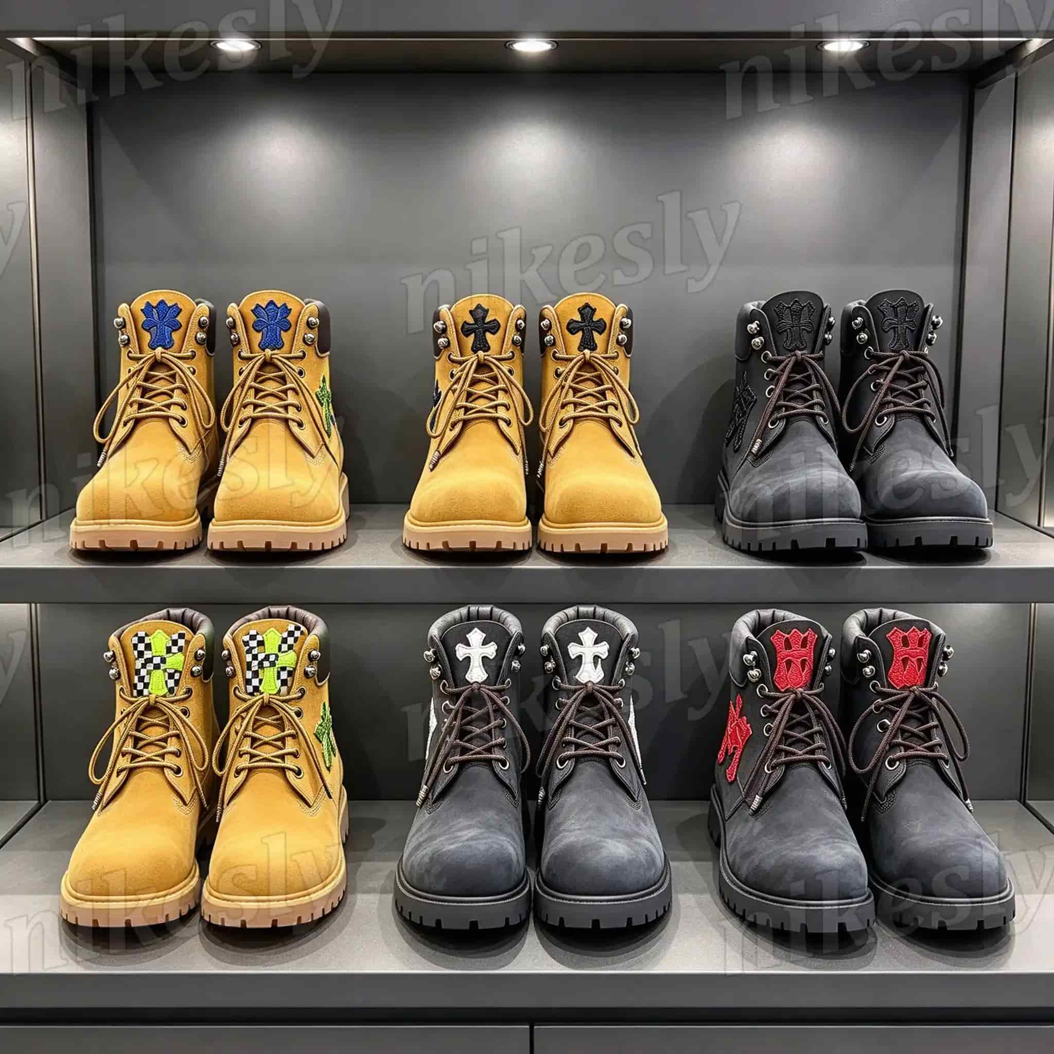 Designer Yellow Boots Winter Boots Fluorescent Green Black White Checkered Patch Men Women Chrome Booties Fall Water Resistant Outdoor Trekking Snow