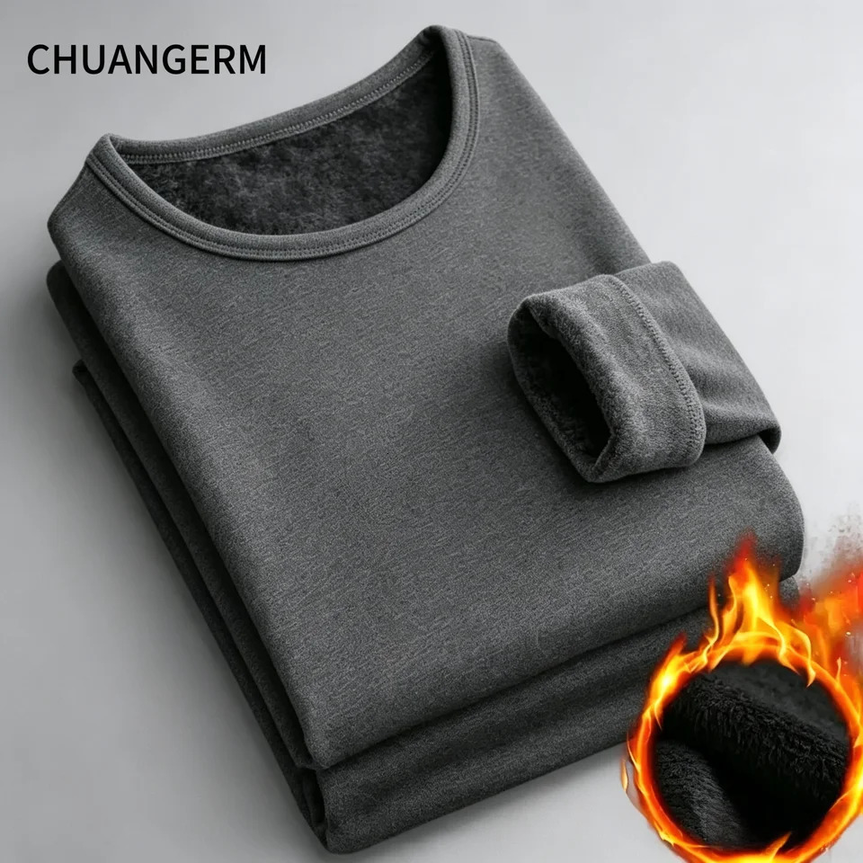 CHUANGERM Men'S Round Neck Fashion LongSleeved Thermal Underwer 2026 Winter Male Warm Tops 261009
